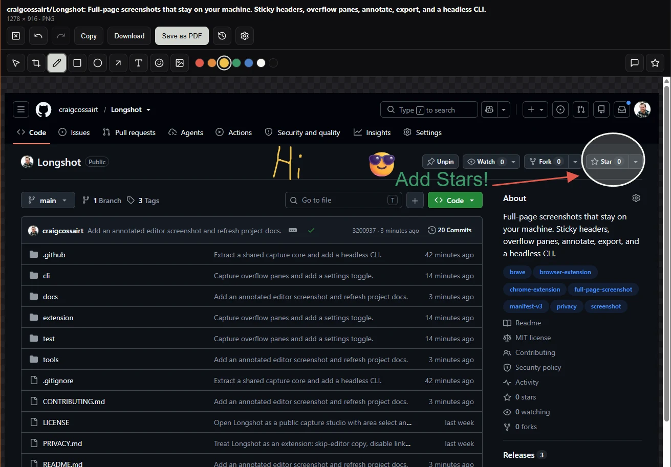 An authentic screenshot of Longshot’s annotation and export editor